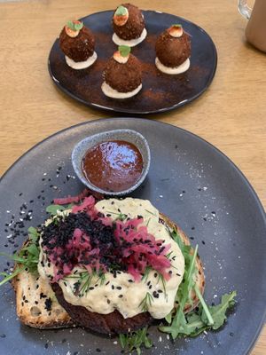 Arancini Balls & Creamy mushroom Rosti  at Dicki's in New Farm