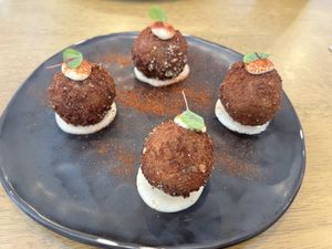 Mushroom arancini balls   at Dicki's in New Farm