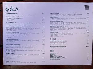 Updated menu  at Dicki's in New Farm