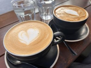 Oat and soy flat whites  at Dicki's in New Farm