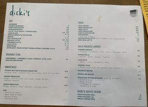 Latest drinks menu  at Dicki's in New Farm