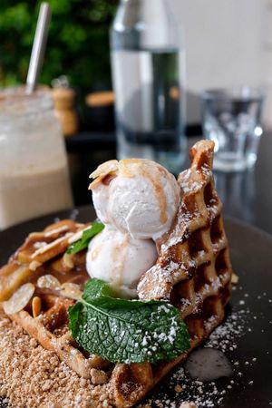 Apple crumble waffle at Dicki's in New Farm