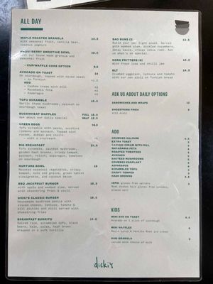 Menu at Dicki's in New Farm