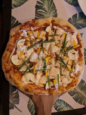 Summertime pizza, vegan version at Cafe Tropical in Koh Lipe