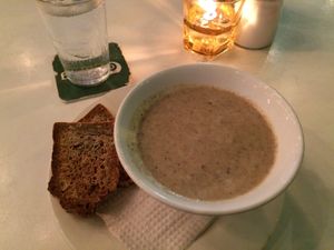 Mushroom soup with gf bread at The Red Tomato in Langkawi