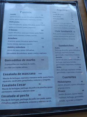 Menu at DoceCuarenta in La Paz