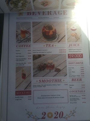 Menu at Biang Bistro in Da Lat