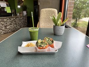 Nice little soul food spot about 15 min. Away from Detroit airport. I had the southwest wrap in the Kale Yeah smoothie. 🌱💚🙏🏻  at What's In Your Cup? in Ypsilanti