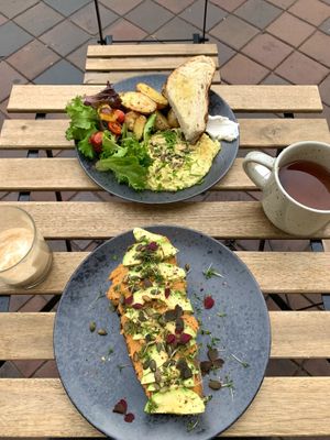 top: tofu scramble. bottom: avocado toast with hummus  at Jord in Malmo
