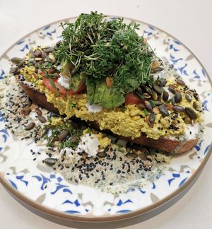 Scrambled Tofu Toast With Oumph at Jord in Malmo