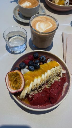 Fresh fruits and hot coffee.  at Jord in Malmo