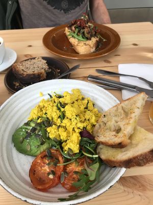 Scramble, banana bread and mushroom toast! at Jord in Malmo