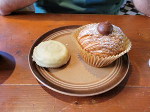 Left: biscuit, right: croissantsnurre at Bageri Leve in Malmo
