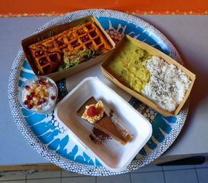 Delivery: Sweet potato waffle + Dragon Curry + Rice pudding + Chocolate cake at Riz Riz - Marais in Paris