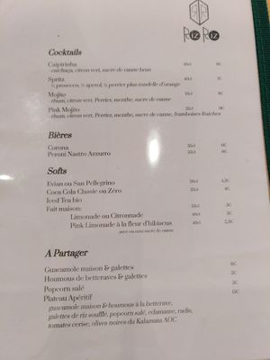 Menu at Riz Riz - Marais in Paris