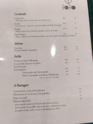 Menu at Riz Riz - Marais in Paris