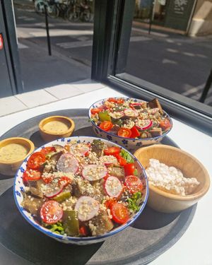 Mezze Salad, crudités & beetroot hummus. at Riz Riz - Marais in Paris