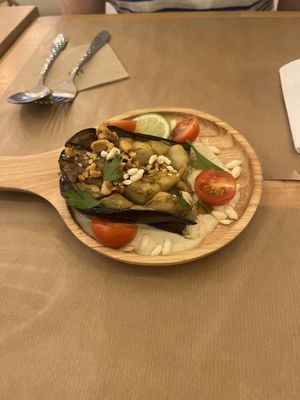 Starter off the specials menu - tahini eggplant  at Riz Riz - Marais in Paris