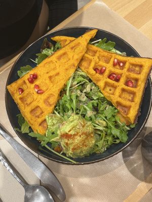 Sweet potato waffels with salad  at Riz Riz - Marais in Paris