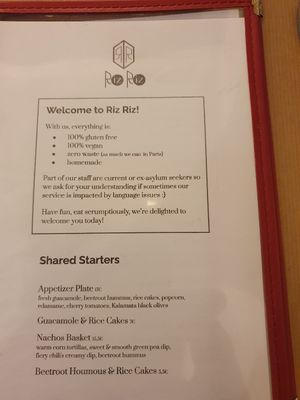 Menu at Riz Riz - Marais in Paris