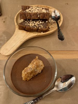 Chocote peanut butter mousse and banana bread   at Riz Riz - Marais in Paris