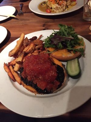 Port mushroom burger with vegan cheese and chutney at Humphrey's Tavern in Glen Gardner