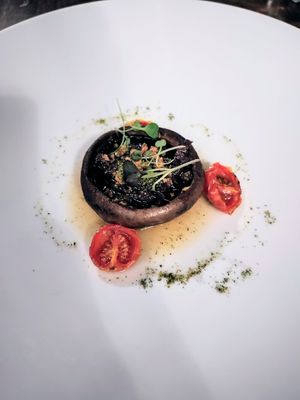 Portobello mushroomwith red onion jam and onion broth at Brown's in Londonderry