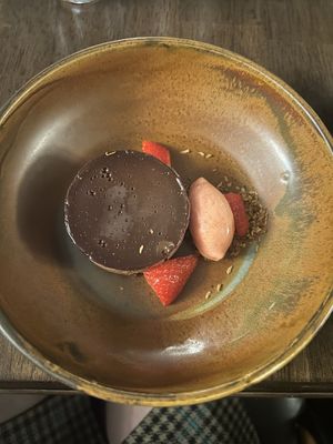 Raspberry sorbet and cheesecake  at Brown's in Londonderry