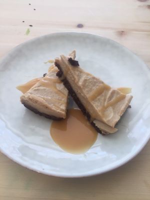 Coffee and caramel cheesecake at The Greenhouse Eatery in Doncaster