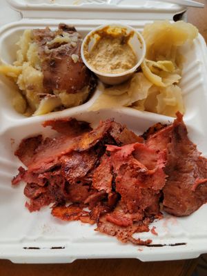 Vegan Corned Beef & Cabbage and potatoes at Nature's Plate Cafe & Juice Bar in Keyport