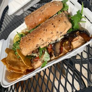 Portobello Philly cheesesteak  at Nature's Plate Cafe & Juice Bar in Keyport