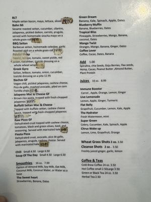 Only one half the menu posted...  at Nature's Plate Cafe & Juice Bar in Keyport