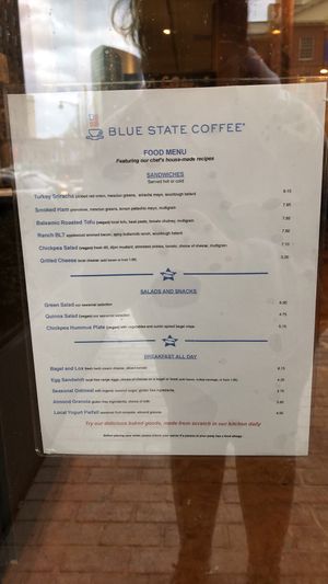 Menu.  at Blue State Coffee in Hartford