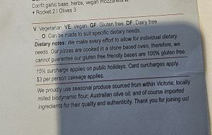 Biodynamic flour isn't vegan at Bam Bam Italian in Avonsleigh