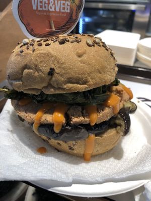 Vegan burger with aubergine and greens  at Veg&Veg in Rome