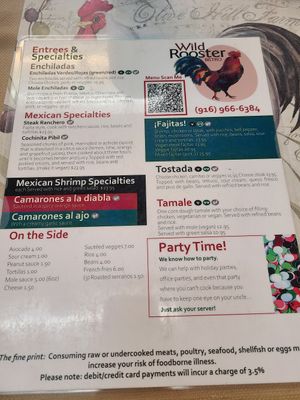Front of menu at Wild Rooster Bistro in Fair Oaks