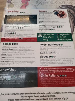 Back of menu at Wild Rooster Bistro in Fair Oaks