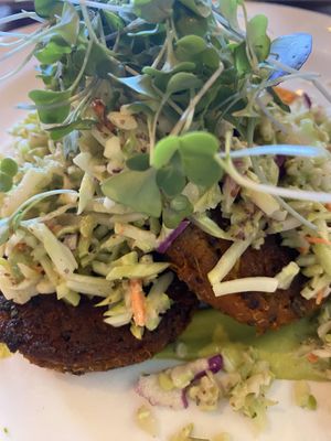 Quinoa Sweet Potato Cakes V / brussels  at Wild Goat Bistro in Petaluma
