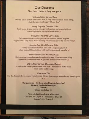 Dessert menu at Wild Goat Bistro in Petaluma