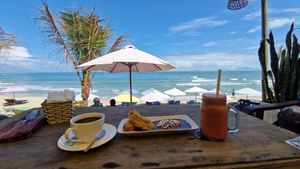 Fresh Juice, Coffee and Banana with mousse chocolate at The Fisherman Vegan Restaurant   in Hoi An