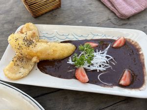 Banana fritters with chocolate   at The Fisherman Vegan Restaurant   in Hoi An