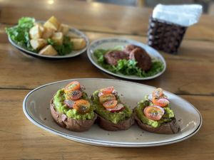 Avocado bread, crispy potatoes and falafel - The Fisherman Vegan Restaurant, An Bang Beach, Hoi An  at The Fisherman Vegan Restaurant   in Hoi An