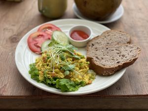 Scrambled tofu with vegetables - The Fisherman Vegan Restaurant, An Bang Beach, Hoi An  at The Fisherman Vegan Restaurant   in Hoi An