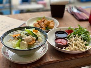 Vegan pho and grilled tofu - The Fisherman Vegan Restaurant, An Bang Beach, Hoi An  at The Fisherman Vegan Restaurant   in Hoi An
