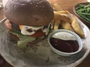 the veggie burger rich and moist   at The Fisherman Vegan Restaurant   in Hoi An