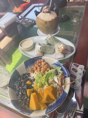 Bhudda bowl & fresh spring rolls  at The Fisherman Vegan Restaurant   in Hoi An