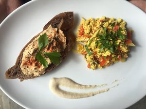 Hummous toast and scrambbled tofu - so so so delicious ❤ at The Fisherman Vegan Restaurant   in Hoi An
