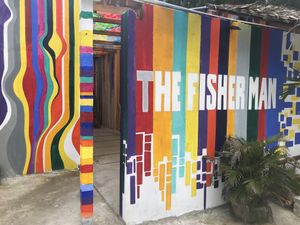 Entrance.. hand painted at The Fisherman Vegan Restaurant   in Hoi An