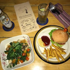 Burger and the pumpkin gnocci at The Fisherman Vegan Restaurant   in Hoi An