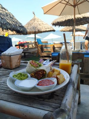 Wrap filled with rice and veg with roasted potato, avo, coconut yogurt and tomato salsa at The Fisherman Vegan Restaurant   in Hoi An